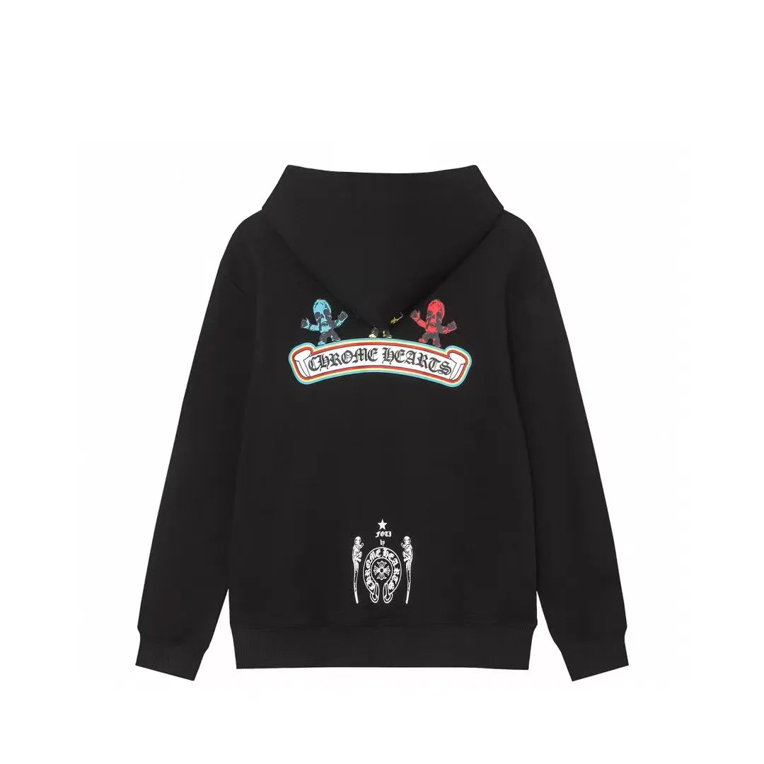 Q19—P230 -Chrome Hearts/Chrome Hearts printed zipper sweatshirt cardigan jacket -420 grams of high-density, high-quality wool, soft, delicate and skin-friendly, soft and silky to the touch, warm and skin-friendly -The hardware zipper accessories are all customized and full of details -Colour: black -Size: S M L XL